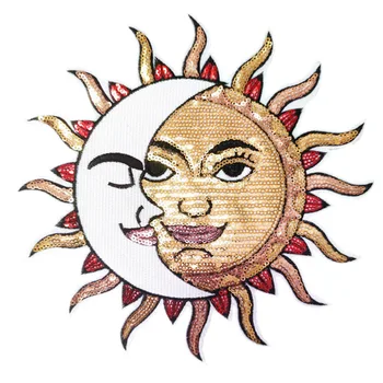 Grande Sol e da Lua Tonghui Lantejoulas Bordadas Patches de Roupas da Moda de Volta Decoração Manchas de Roupas Buraco Patches