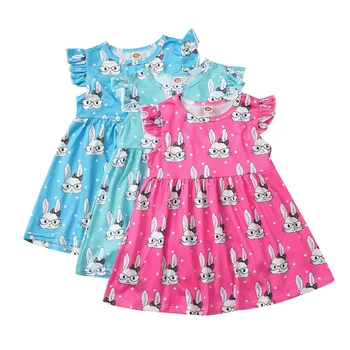 2021 Verão Criança as meninas de vestido de Bebê Crianças Meninas Plissado de Páscoa de Bolinhas Coelho Vestido de Festa-Princesa de Meninas Infantil Vestuário Vestido