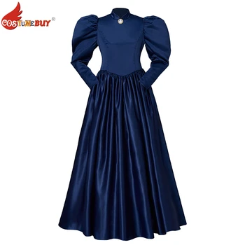 Costumebuy Azul Marinho De Manga Longa, Sólida Vintage Vestido Vitoriano Bola Vestido De Festa Para Mulheres Vestidos