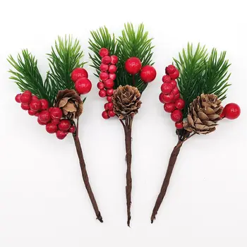 13-26cm Árvore de Natal Decoração de Festa de Casa, Decoração de Flores Ramo de frutas Vermelhas Buquê de Bolha Artificial pinha