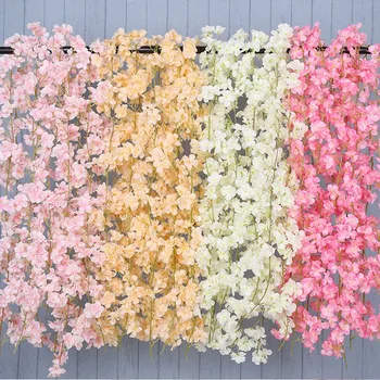 Flor De Cereja Vinha Sakura Flores Artificiais Para A Festa De Casamento De Teto, Decoração De Parede Pendurado Vime