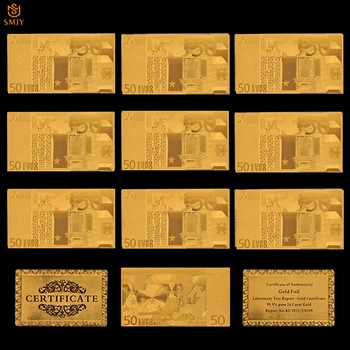 10Pcs/Conjunto de itens Colecionáveis do Euro Banhado a Ouro de Notas de Euro 50 Notas de Dinheiro de Papel Para Decoração de Home Office
